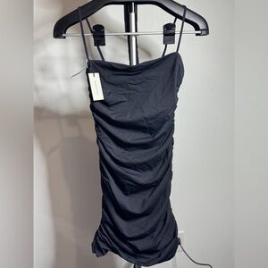 Babaton Strapless Black Ruched Dress